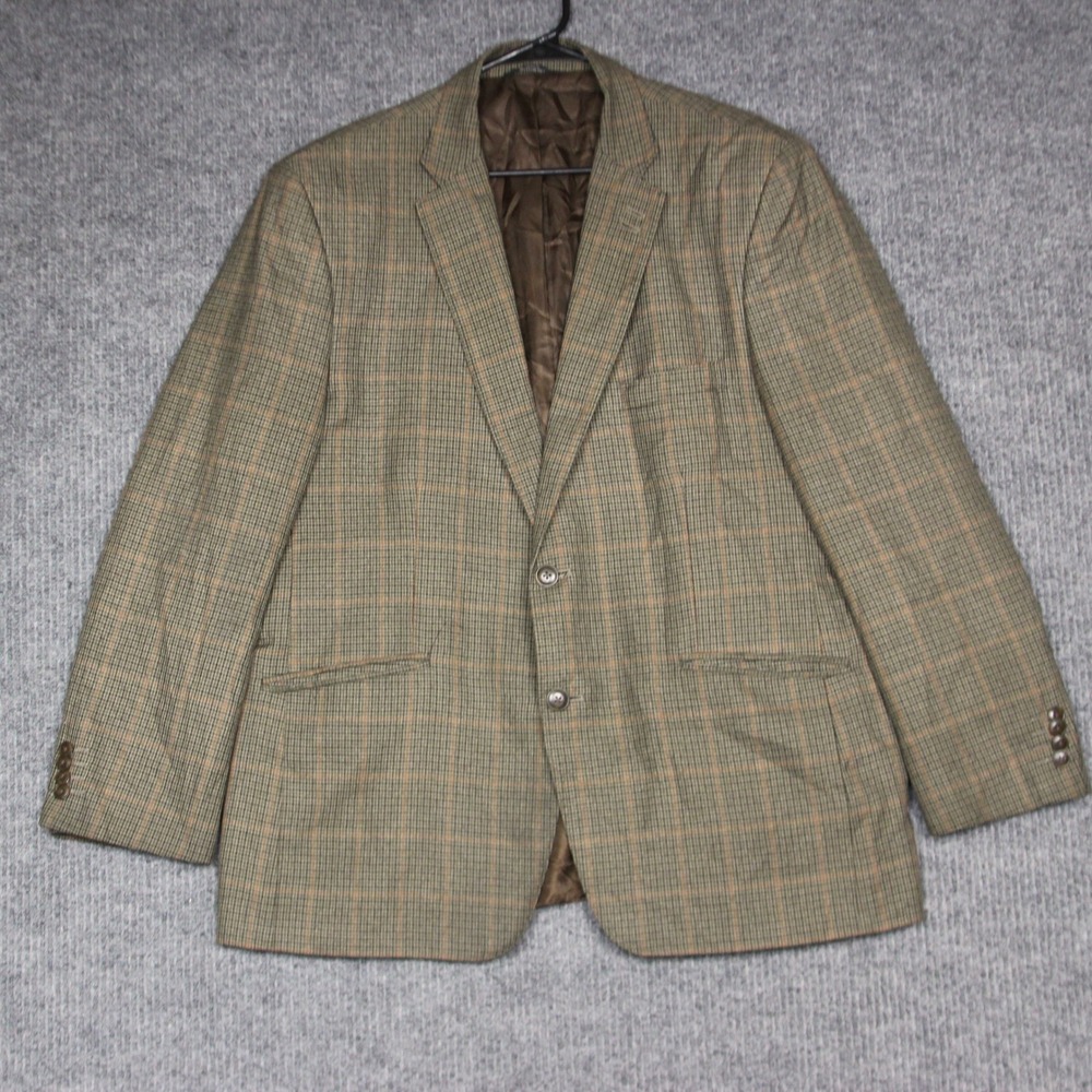 Mens Haggar Clothing Blazer Sport Coat Jacket Plaid Brown Tan‎ Green Size 44R